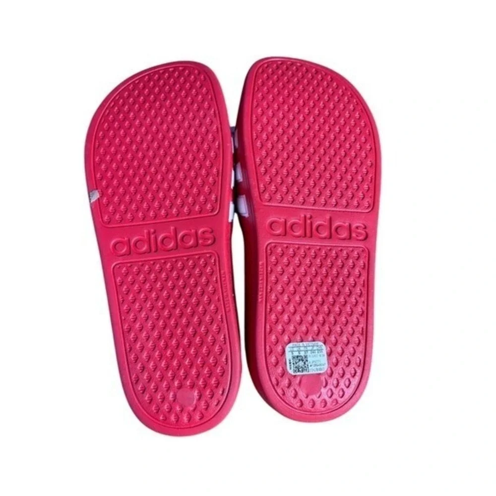 Adidas Youth SZ‎ 5 Adilette Shower Slides Vivid Red White Cloudfoam Slip On NEW